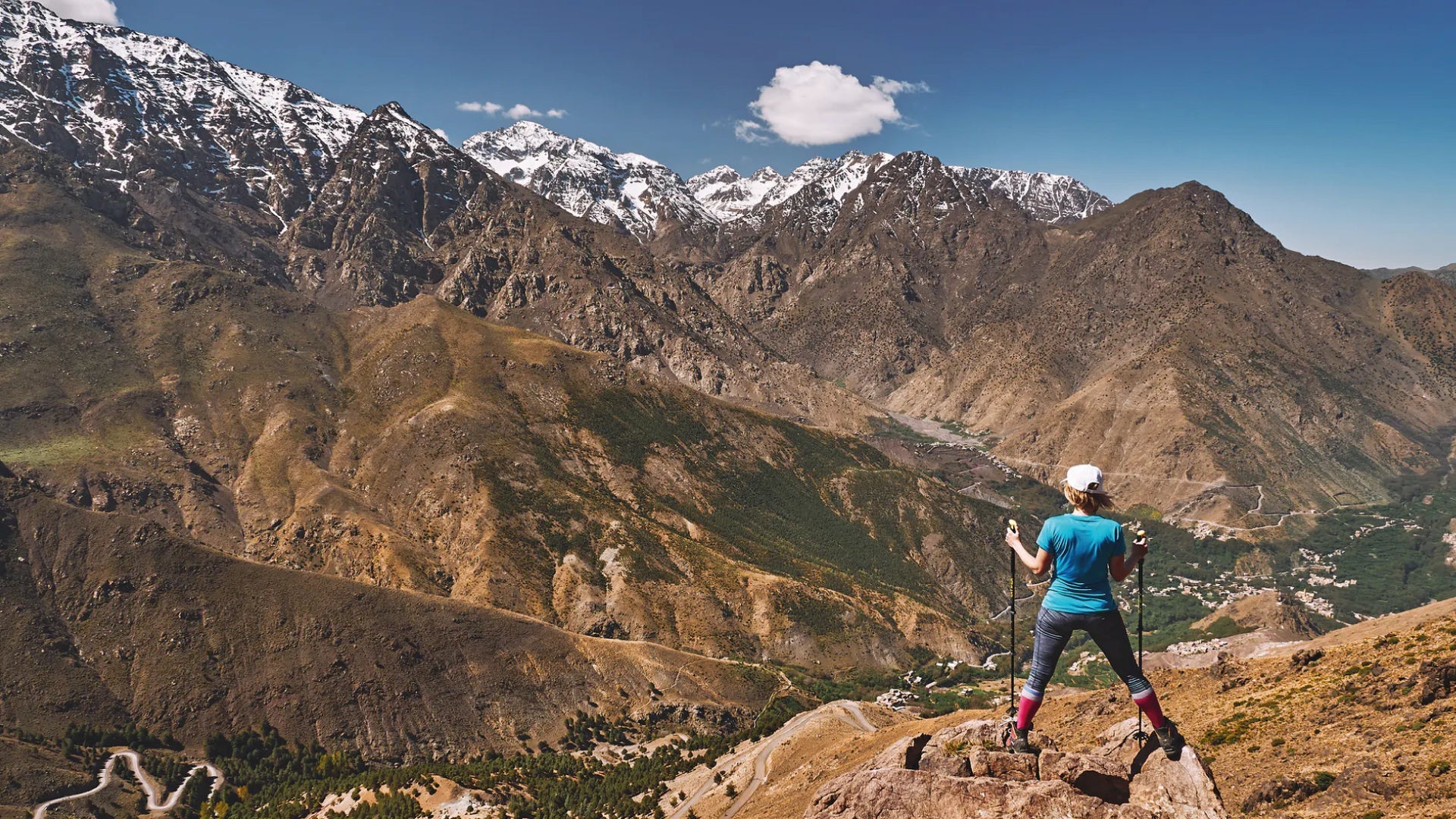 A woman hiking up a mountain in Slovakia
