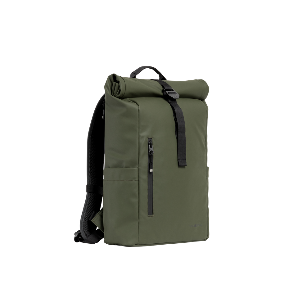 A studio shot of the front and side of a Roll Top 15L as cut out transparent PNG- green