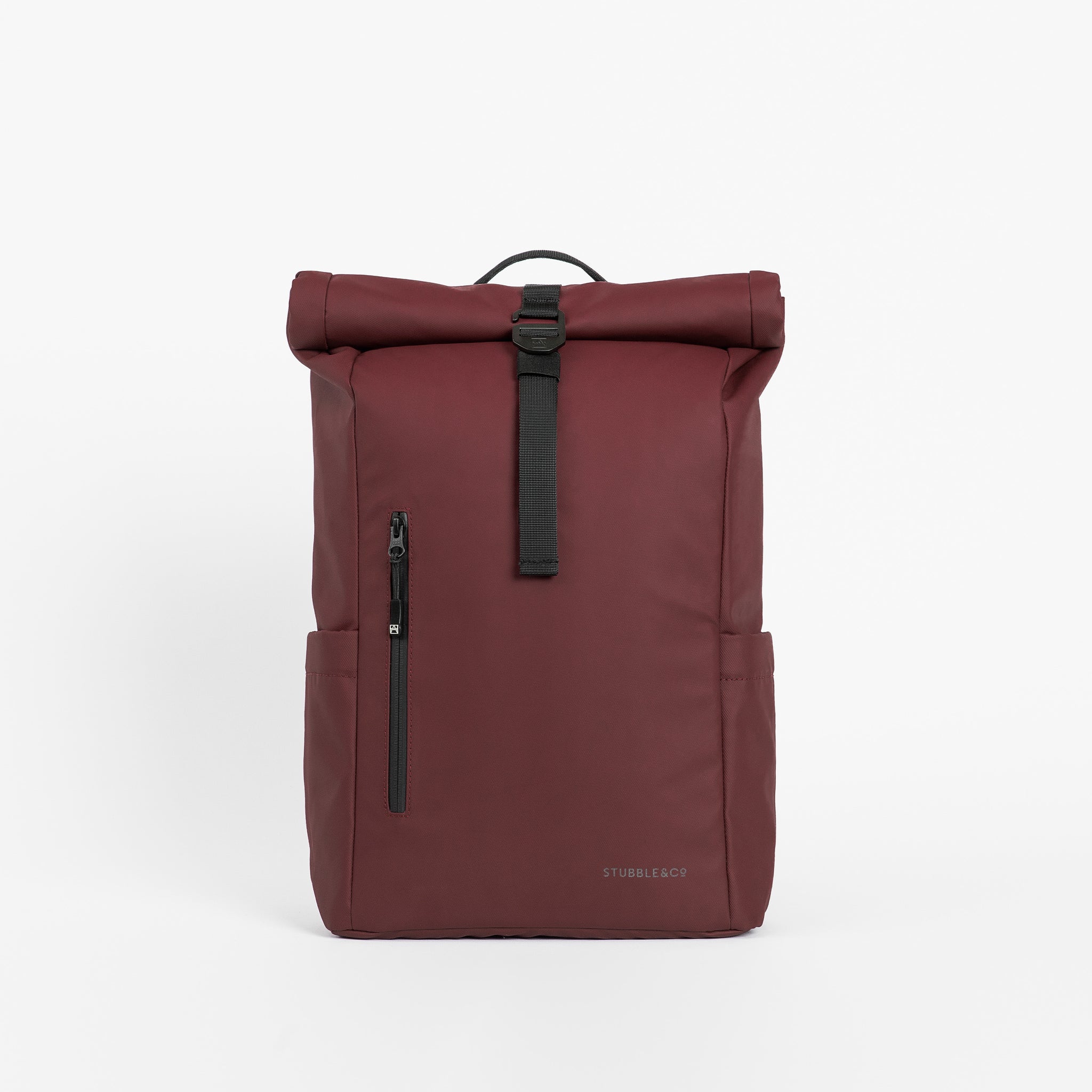 A studio shot of the Front of the Roll Top 15L in Garnet Red