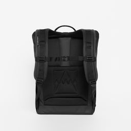 The studio shot of Roll Top 15L in All Black showing the breathable back panel and adjustable straps