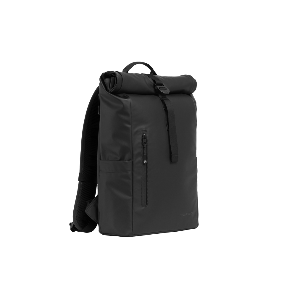 A studio shot of the front and side of a Roll Top 15L as cut out transparent PNG- black