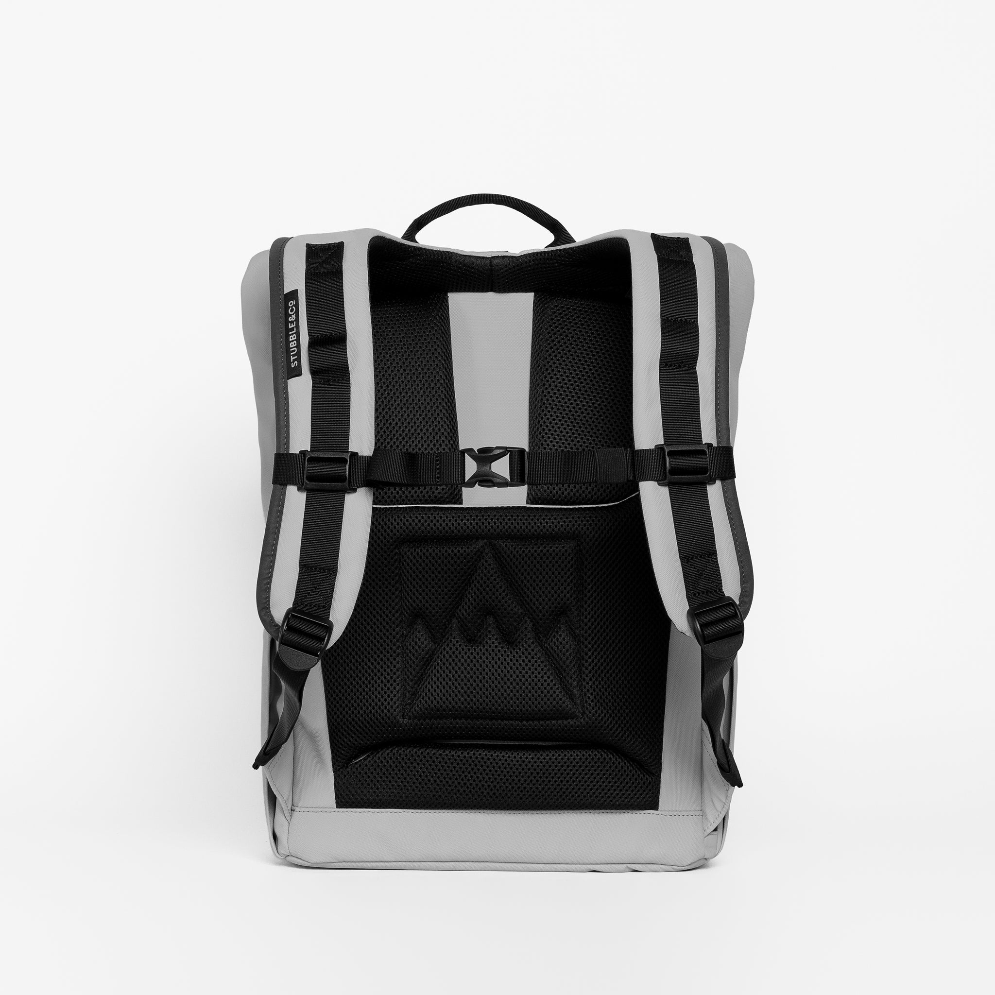 A studio shot of the back panel on the Roll Top 15L in Concrete