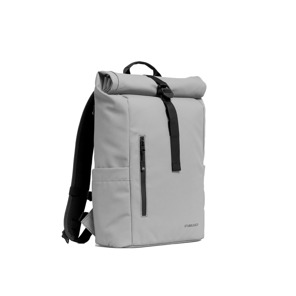 A studio shot of the front and side of a Roll Top 15L as cut out transparent PNG- concrete