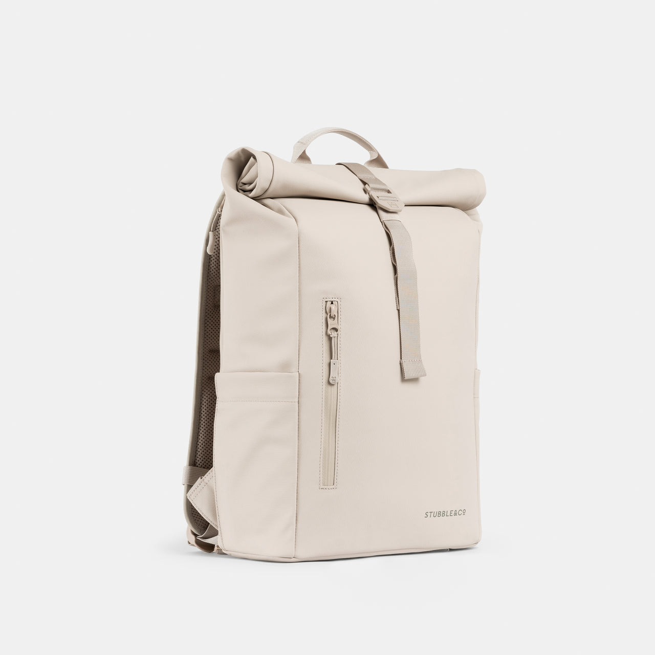 A studio shot of the front and side of the Tonal Sand Roll Top 15L