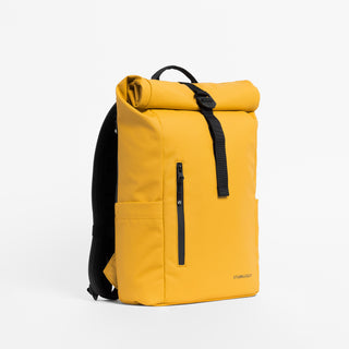 a studio shot of the front and side angle of a Yellow roll top 15l