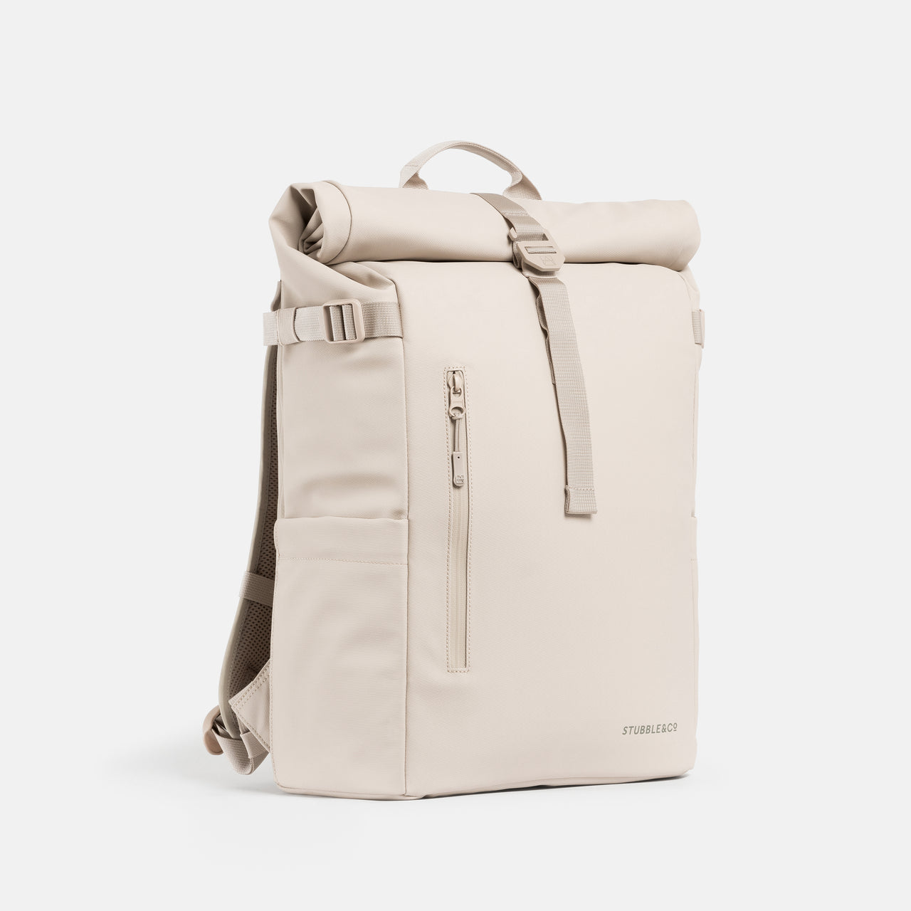 A studio shot of the front and side of the Tonal Sand Roll Top 20L