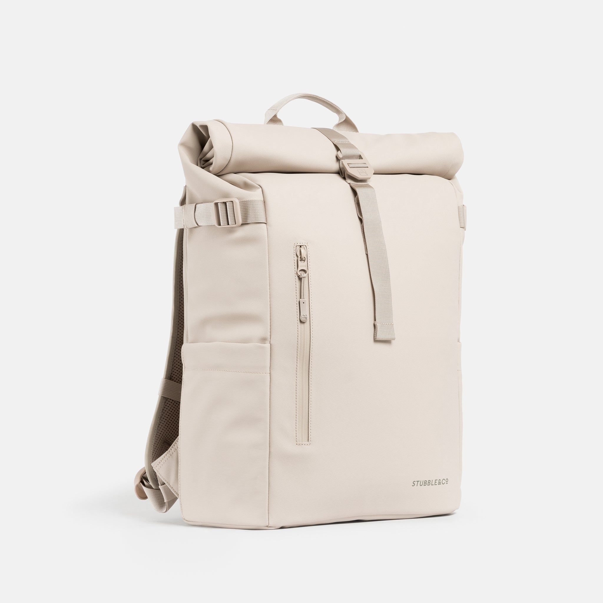 A studio shot of the front and side of the Tonal Sand Roll Top 20L