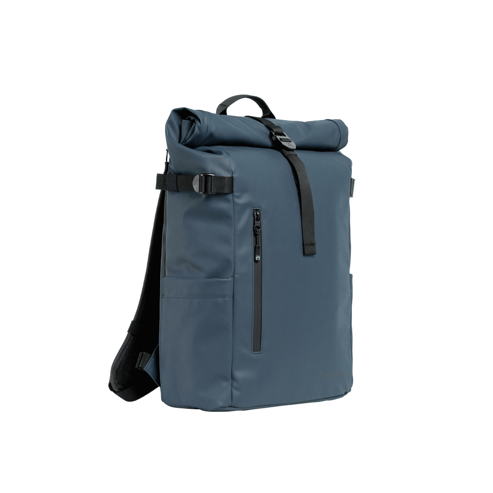 A studio shot of the front and side of a Roll Top 20L as cut out transparent PNG-  blue