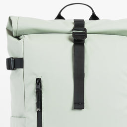 A studio shot of the roll and g-hook closure on the Soft Mint Roll Top 20L