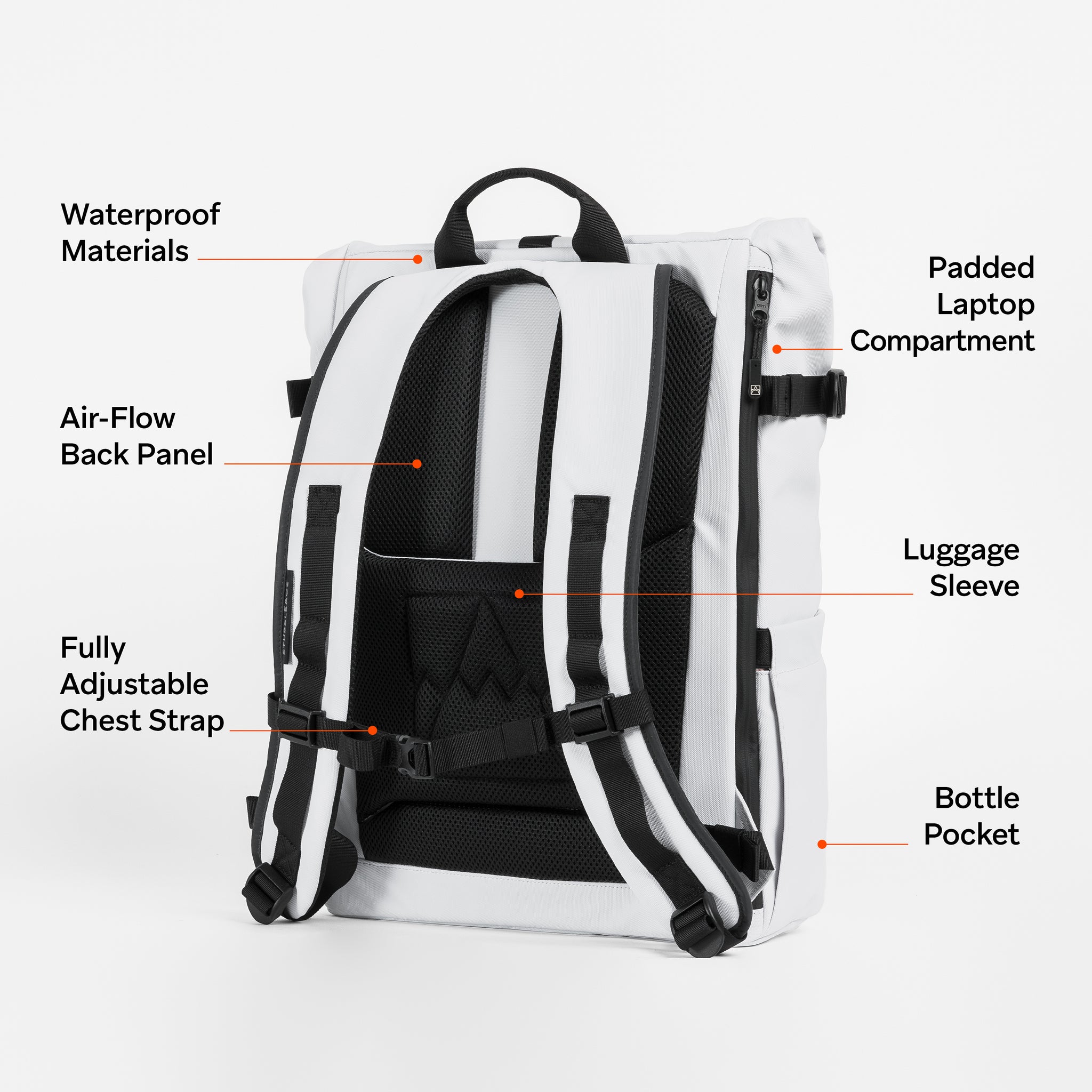 Back view of The Roll Top 20L in Arctic White