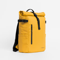 a studio shot of the front and side of a Yellow roll top 20l