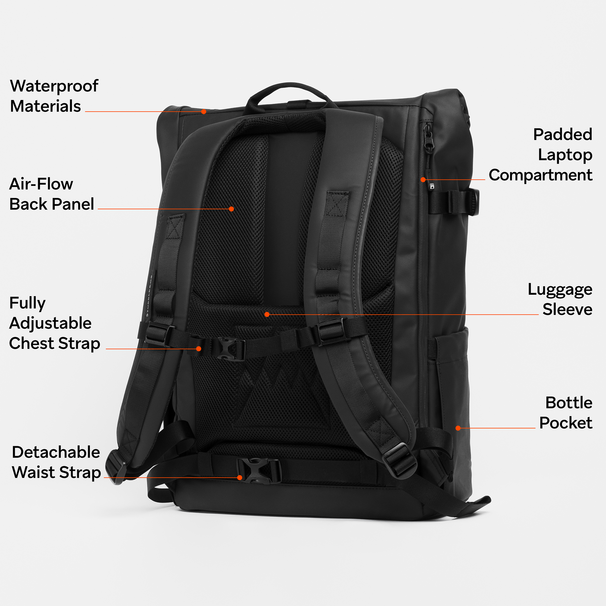 best backpack laptop chest strap waist strap The Roll Top 30L | Weatherproof Backpack