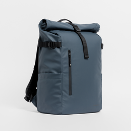 A  studio shot of the Roll Top 30l in Tasmin Blue showing the side and front