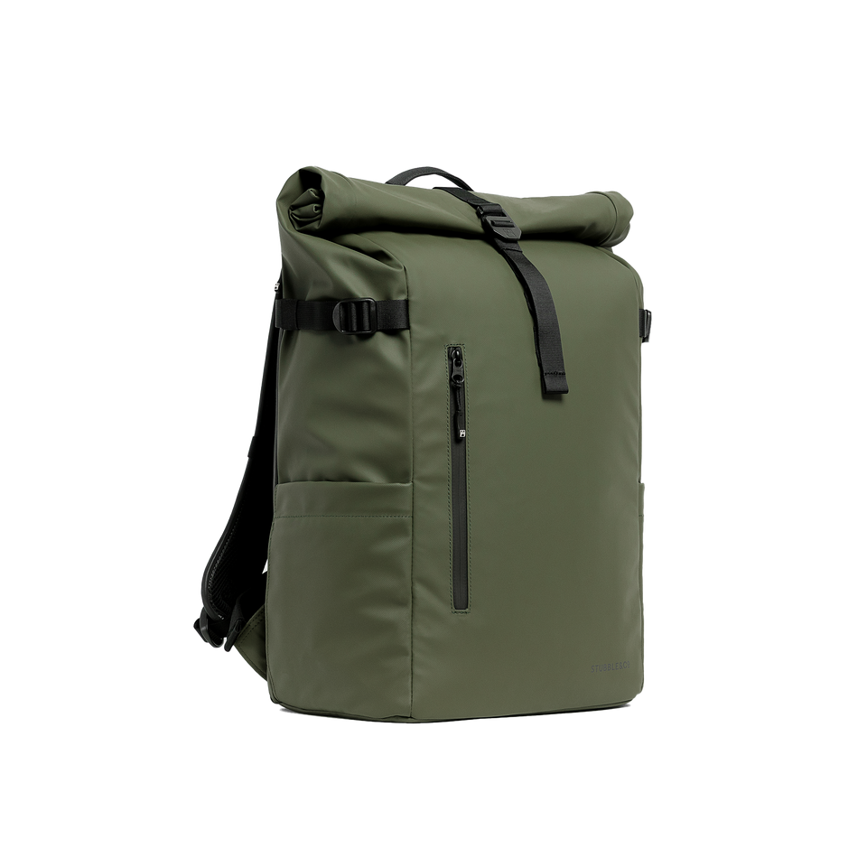 A studio shot of the front and side of a Roll Top 30L as cut out transparent PNG- green