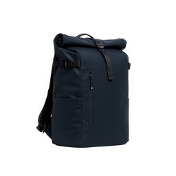 The Roll Top 30L in Midnight Blue at a side angle
