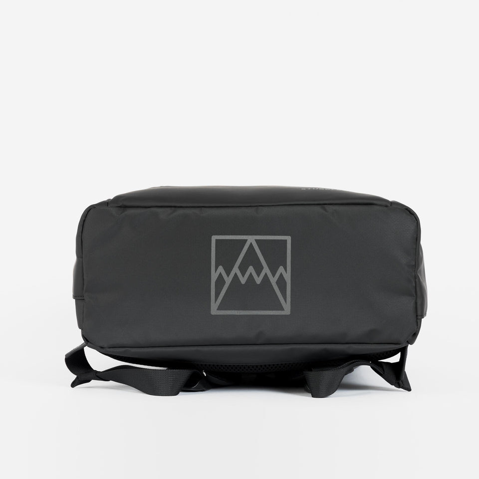 Base view of the Roll Top backpack with reflective logo