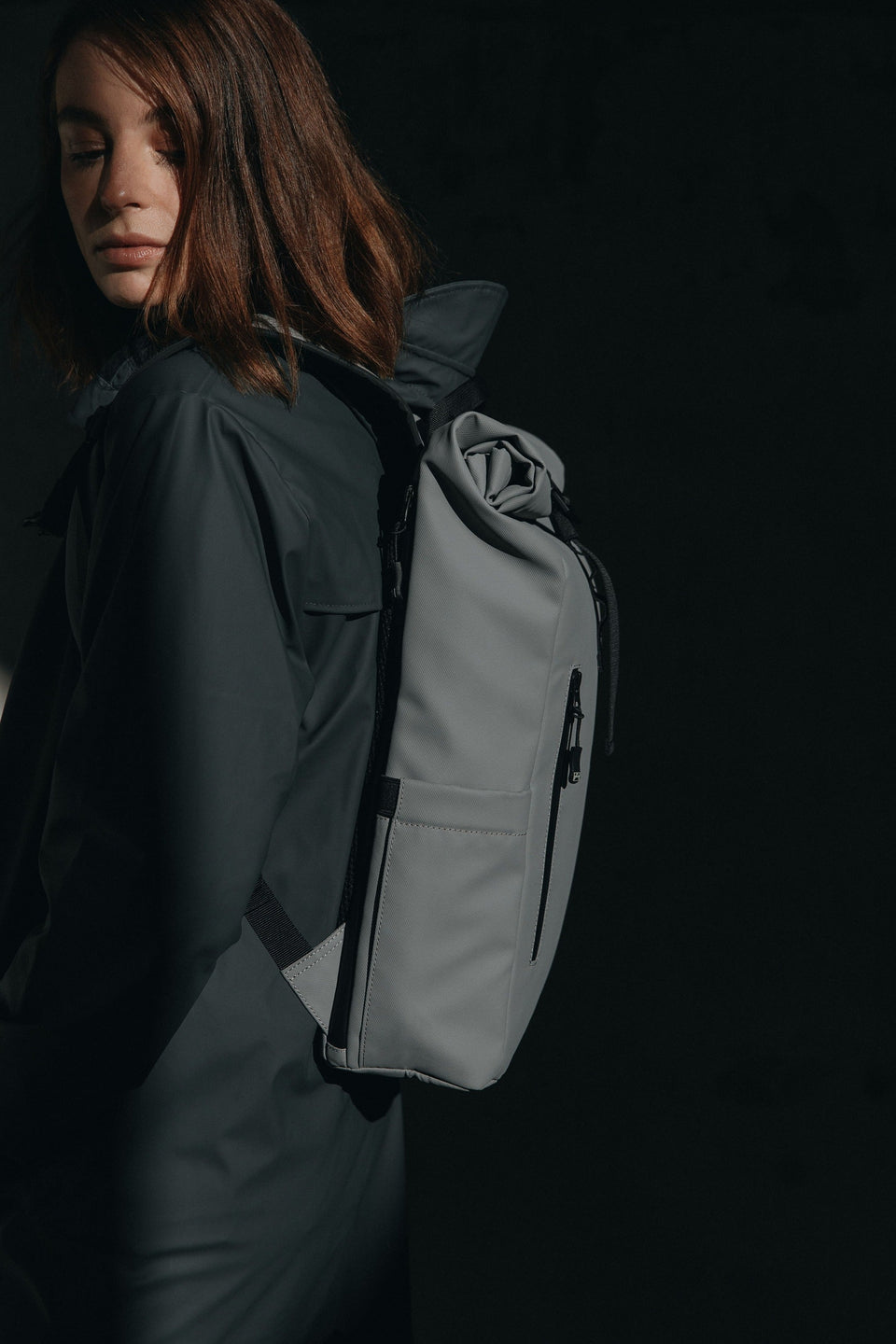 Roll Top backpack in grey