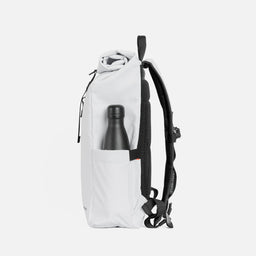 a studio shot of the bottle pocket on an Arctic White roll top mini