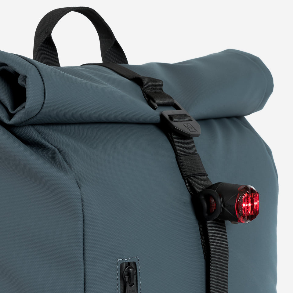 Roll Top Mini backpack in blue close up