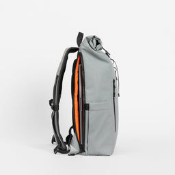 a studio shot of the laptop compartment on a Concrete roll top mini