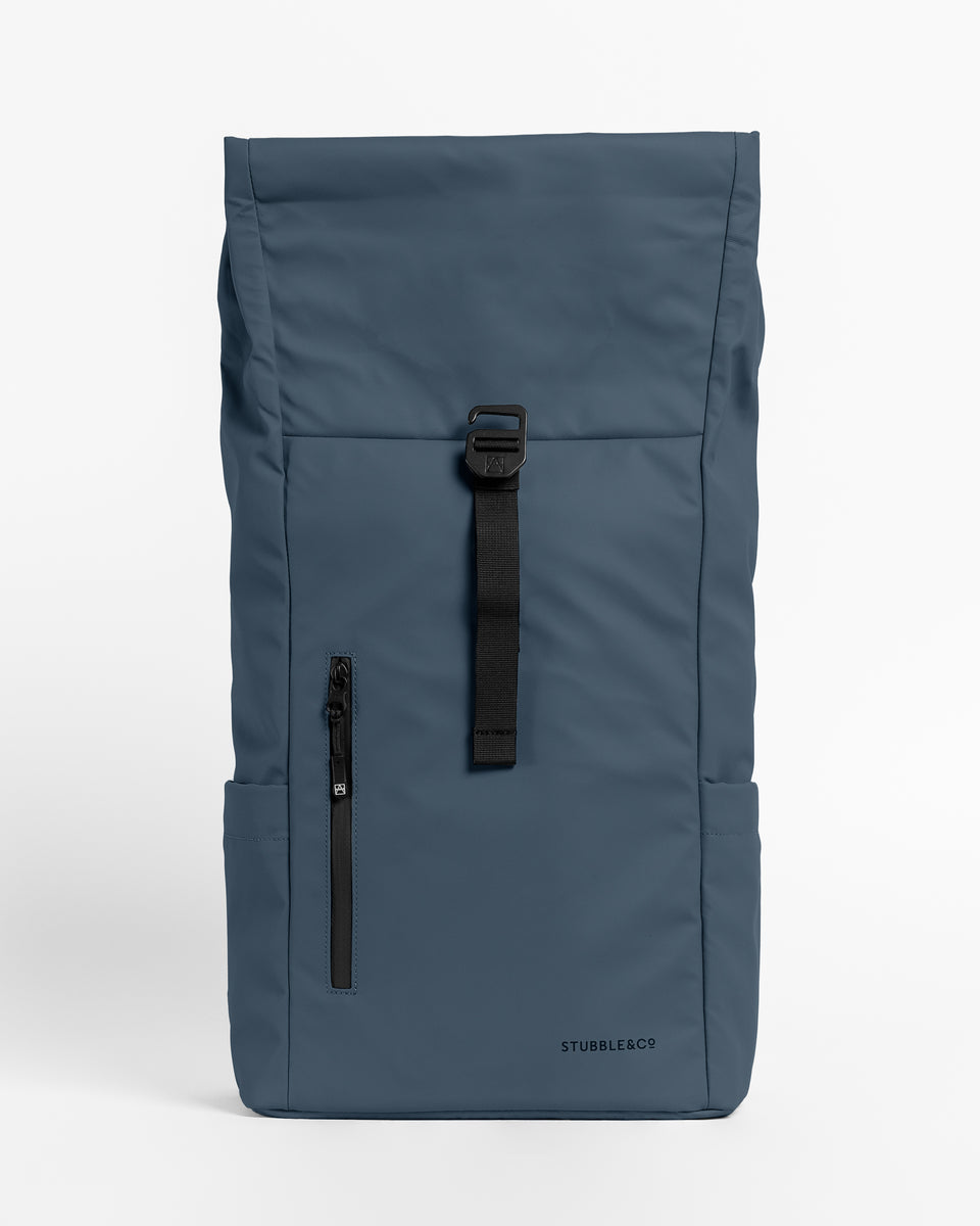 Unrolled blue Roll Top backpack