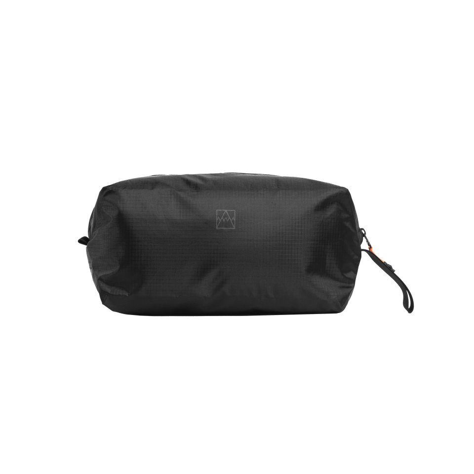 A studio shot of the front and side of an shoe bag as cut out transparent PNG- black