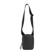 A studio shot of the front and side of a Shoulder Bagl as cut out transparent PNG-  black