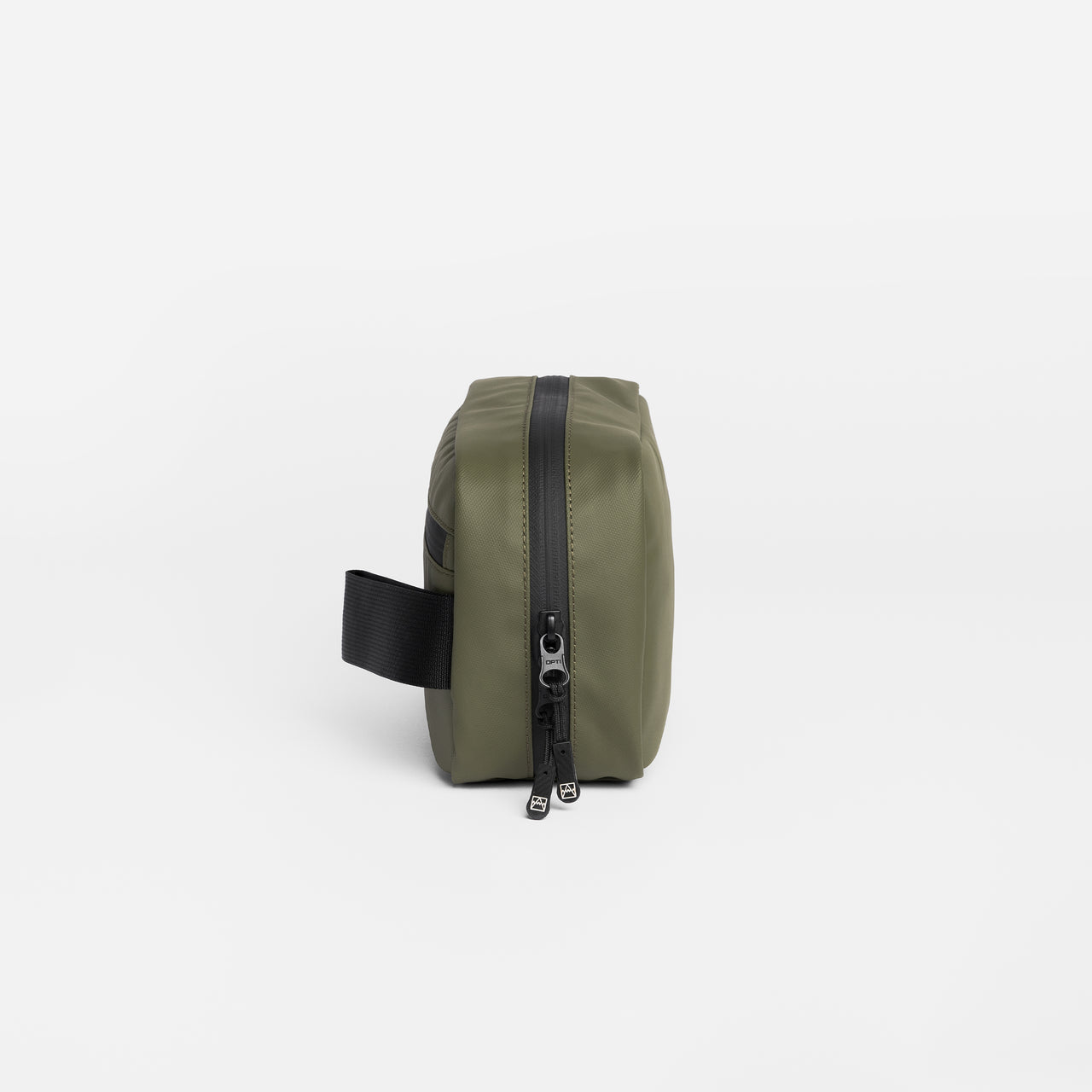 A studio shot of the end of the tech bag in Urban Green