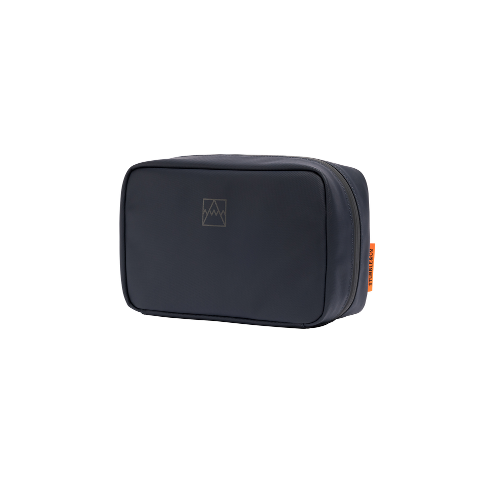 A studio shot of the front and side of a tech bag as cut out transparent PNG- midnight