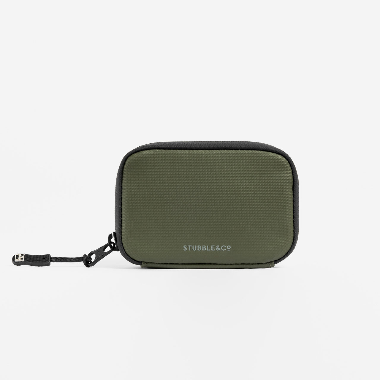 A studio shot of the back of the wallet in Urban Green