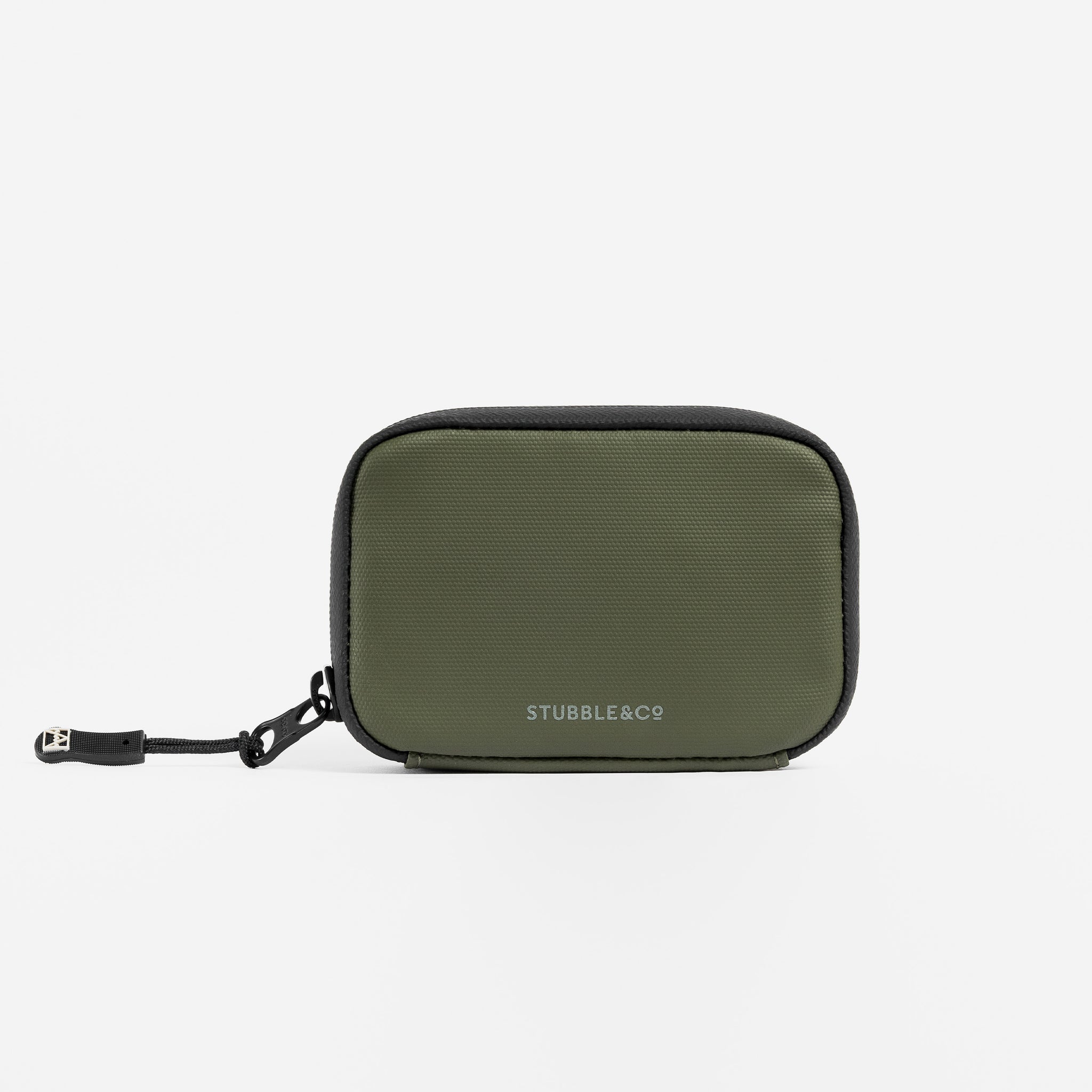 A studio shot of the back of the wallet in Urban Green