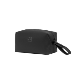 All Black Wash Bag with a black zip and carry strap.