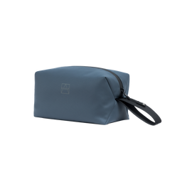 Tasmin Blue Wash Bag with a black zip and carry strap.