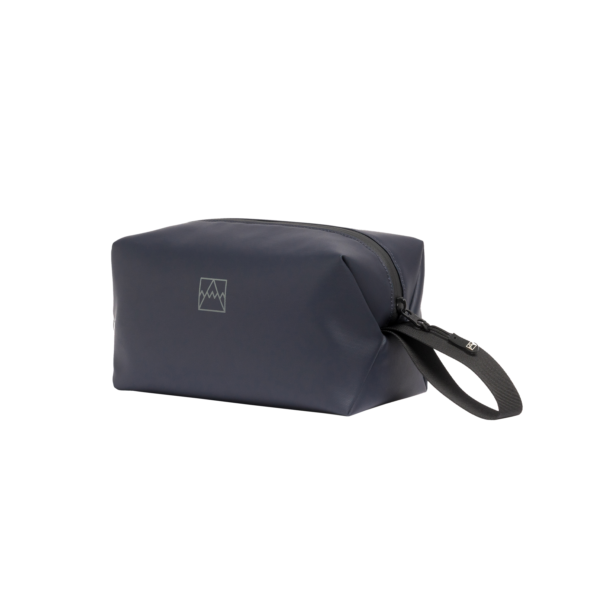 Midnight Blue Wash Bag with a black zip and carry strap.