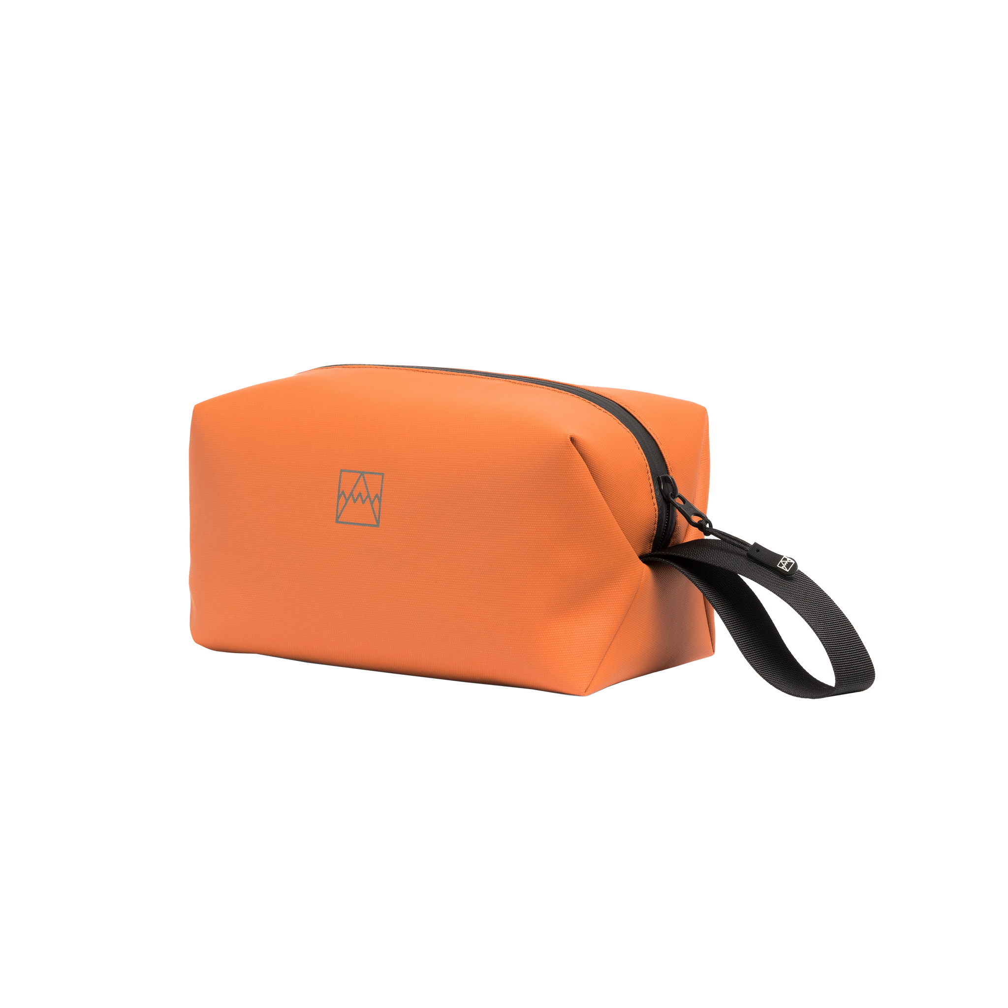 Rust Wash Bag with a black zip and carry strap.