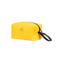 Yellow Wash Bag with a black zip and carry strap.