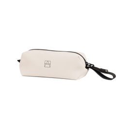 The Wash Bag Mini in Sand at a side angle
