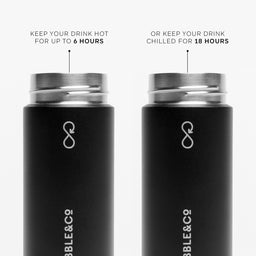A annotated image of the Stubble and Co and Ocean Bottle collaboration in Black showing its features