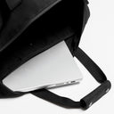 A studio shot of the laptop compartment in a weekender 30l in All Black
