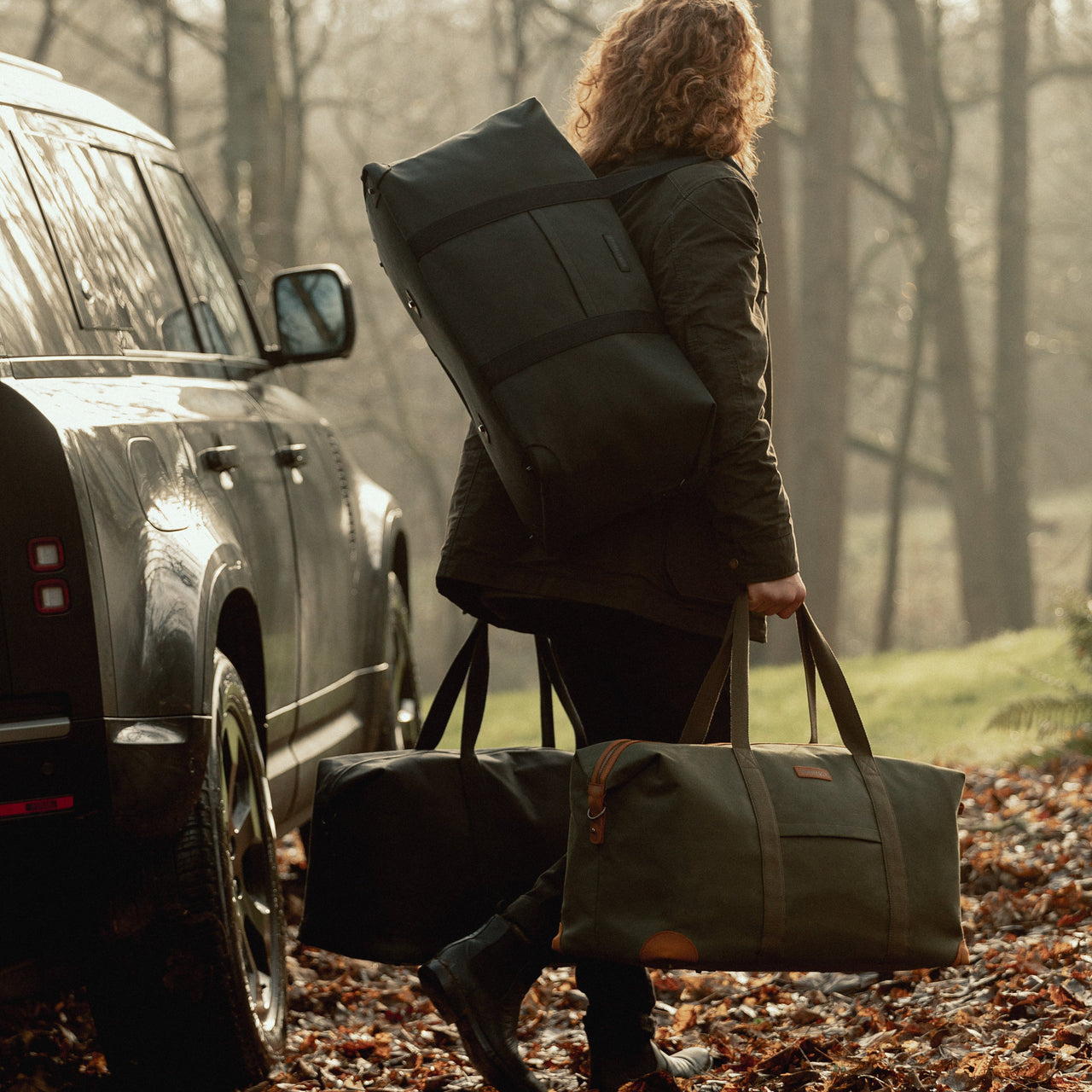 The Weekender XL duffle bag in Olive and All Black