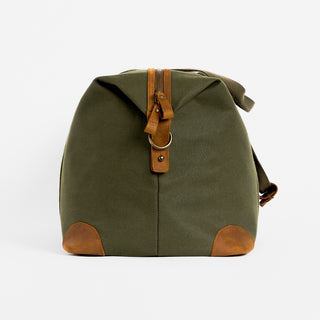Product shot from the side of The Weekender in Olive