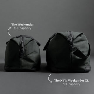 Studio shot from the side showing The Weekender and The Weekender Xl next to each other.